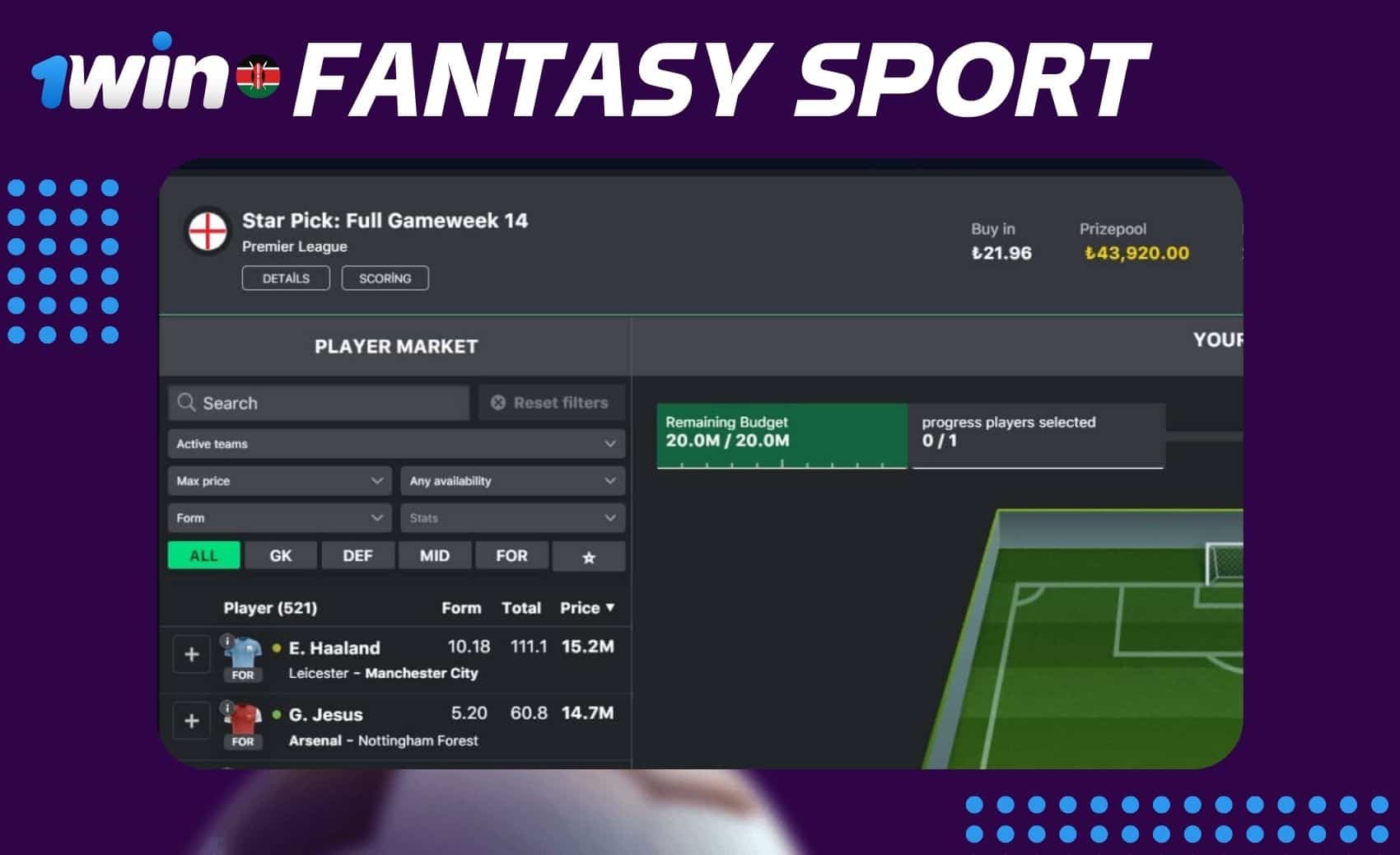 Instructions for engaging in Fantasy Sport games on the 1win Kenya platform.