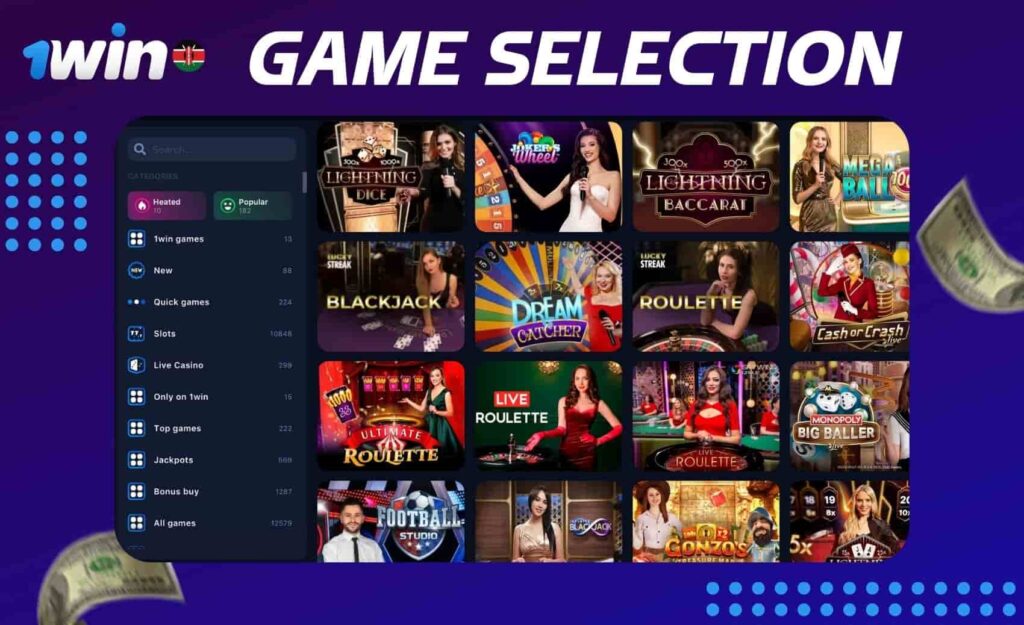 Information about the selection of games available at 1win Kenya casino