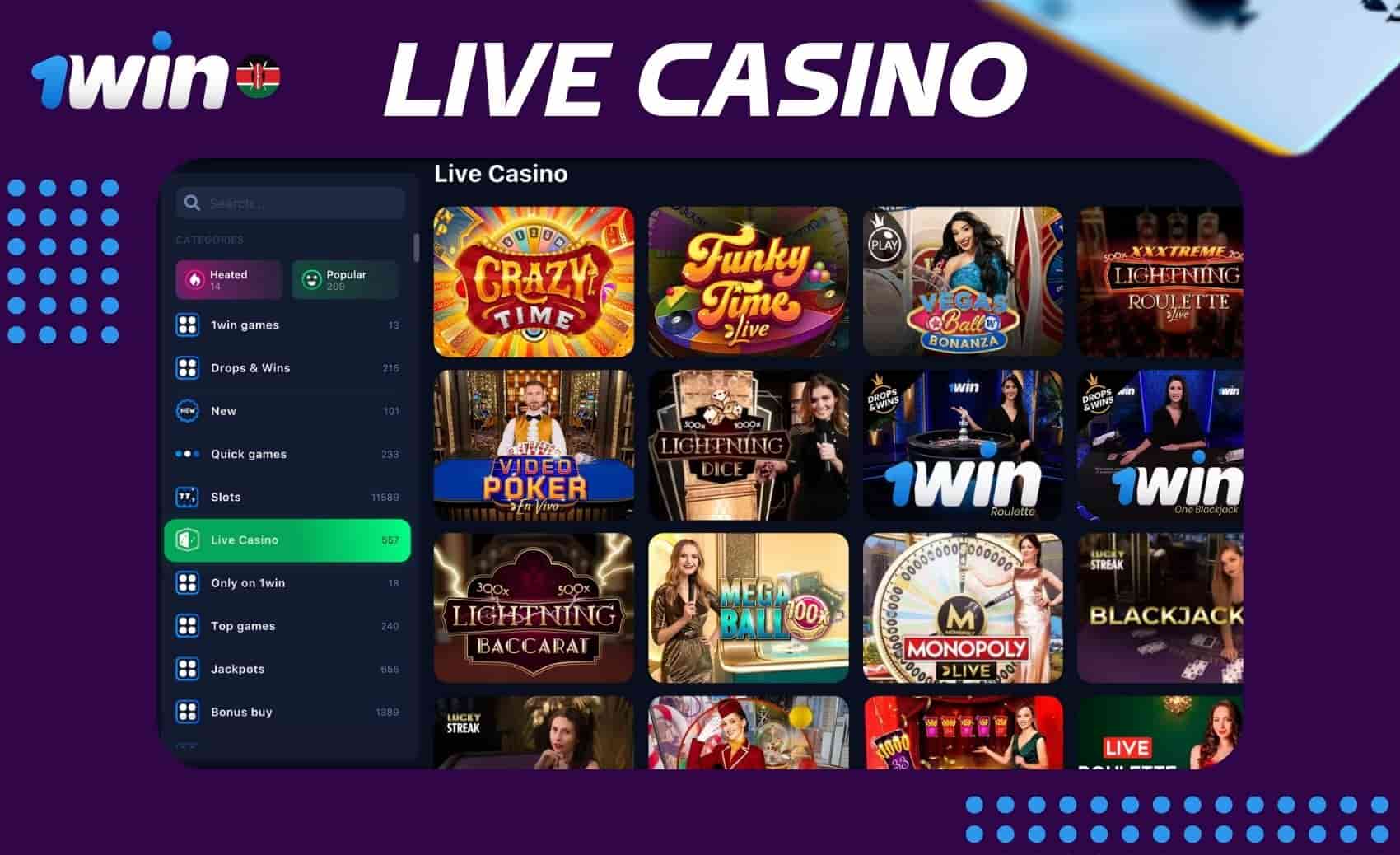 Explore the Live Casino Games available on 1win Kenya's website.