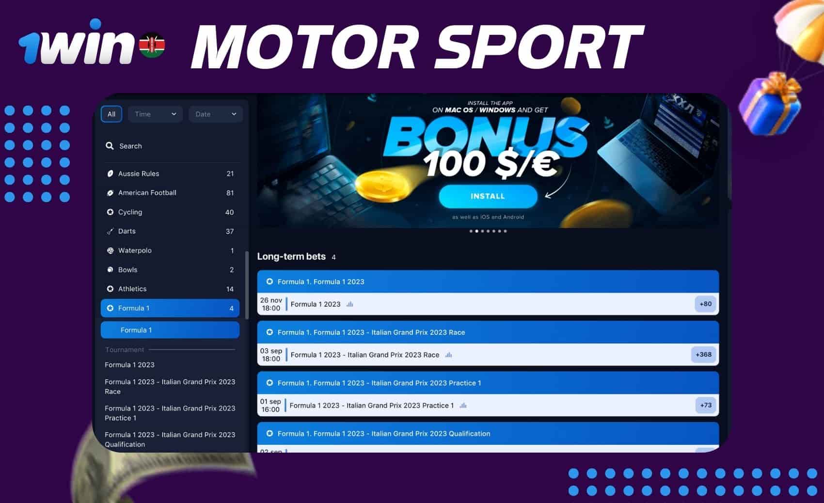 For motorsport enthusiasts, the 1win Kenya sportsbook offers plenty of options for placing bets.
